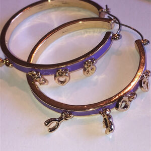 Mix It Gold Tone Purple Enamel Dangling Charms Boho Hoop Earrings